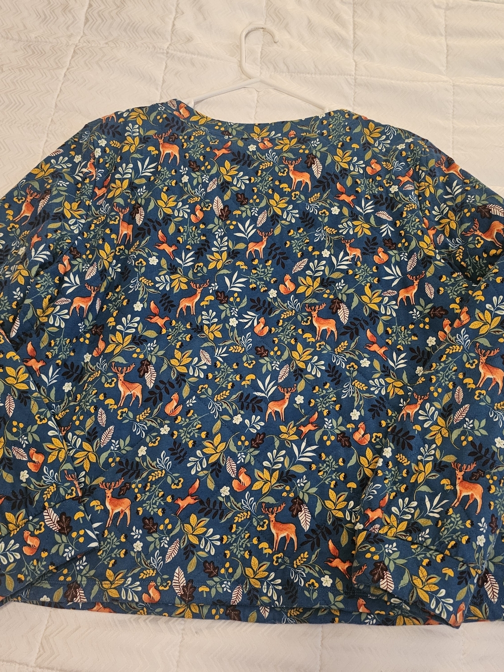 Talbots Quilted Sweatshirt - Woodland Fox & Deer Teal - Picture 2 of 5